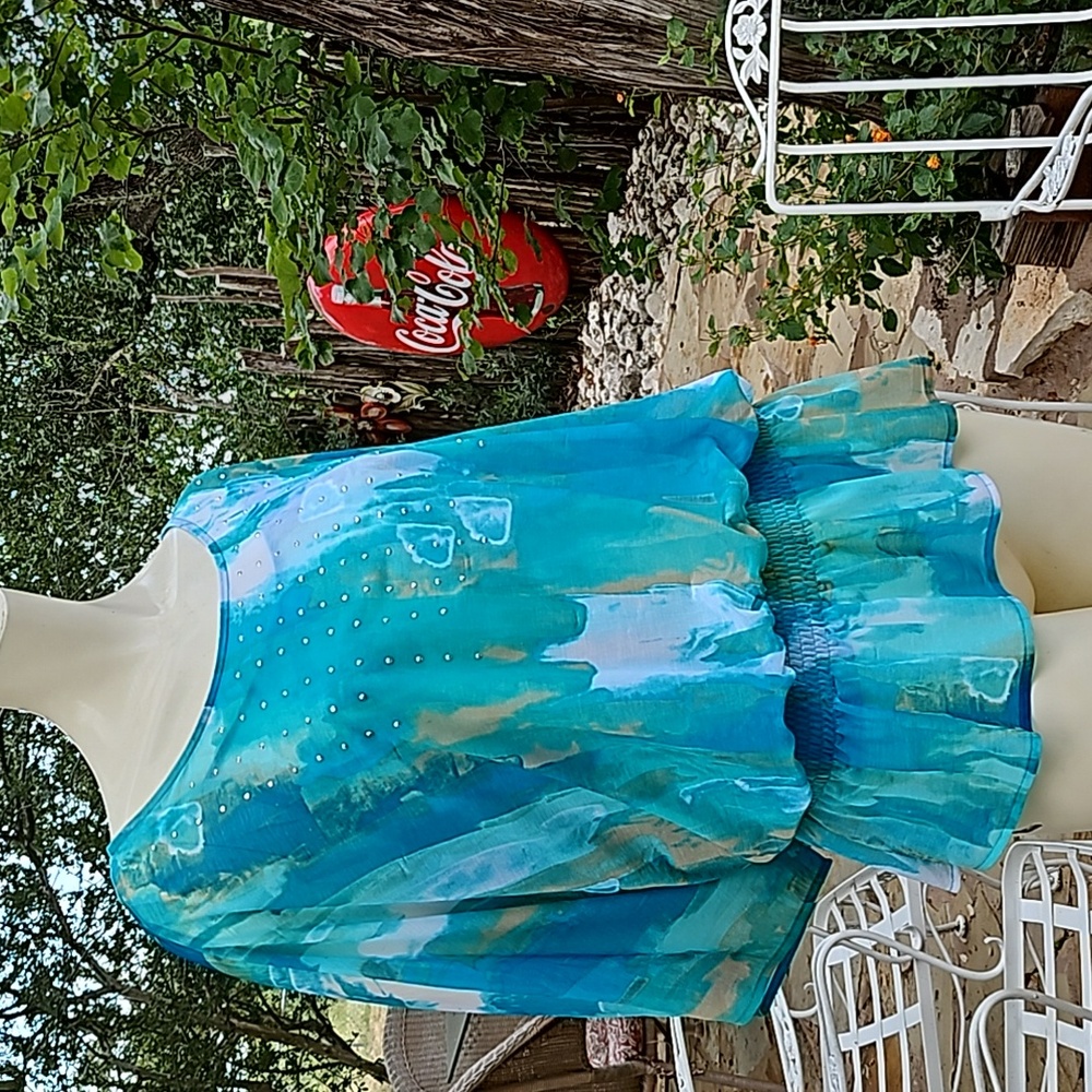 ALFANI Size M/L art abstract aqua polyester decorated blouse & camisole set